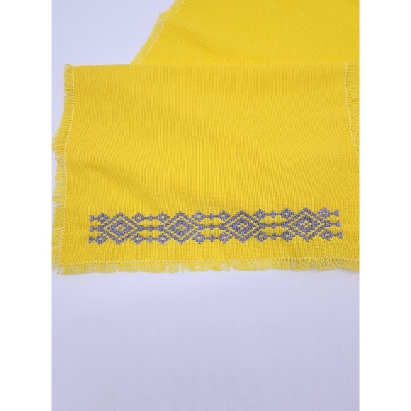 Vtg Hand Embroidered Applique Table Runner 4 Placemat 4 Napkin Set Yellow cloth - Picture 10 of 12